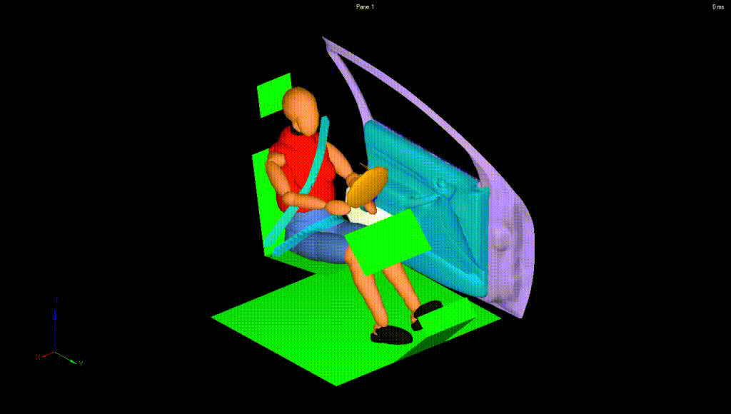 Door crash with airbag deployment animation